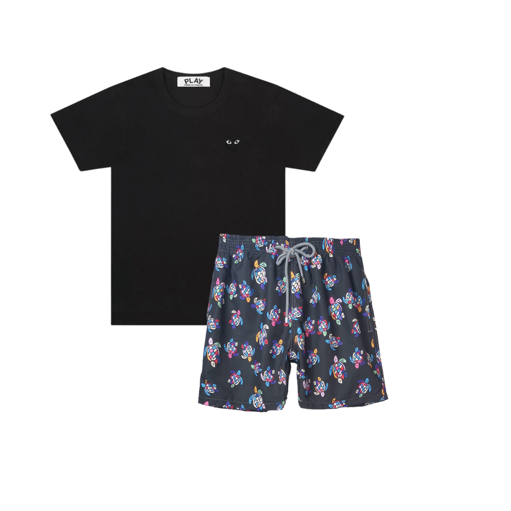 KIT Camiseta Black Emblem CDG + Shorts Vilebrequín Smaller Turtle