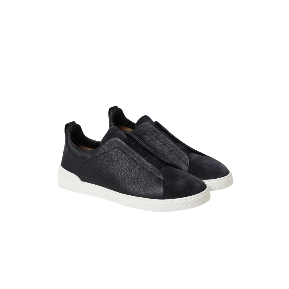 Tênis Zegna Triple Stitch Camurça e Couro Preto