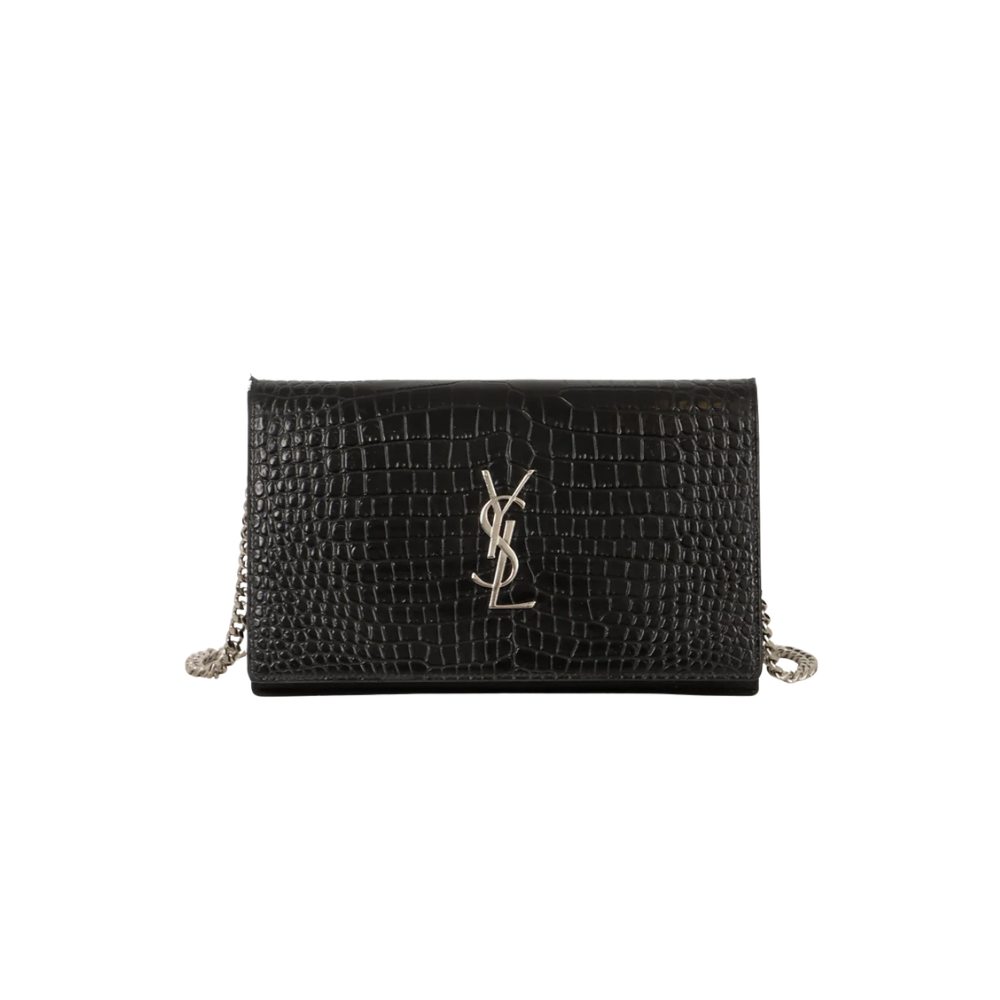 Bolsa Yves Saint Laurent croco embossed monogram kate wallet on chain