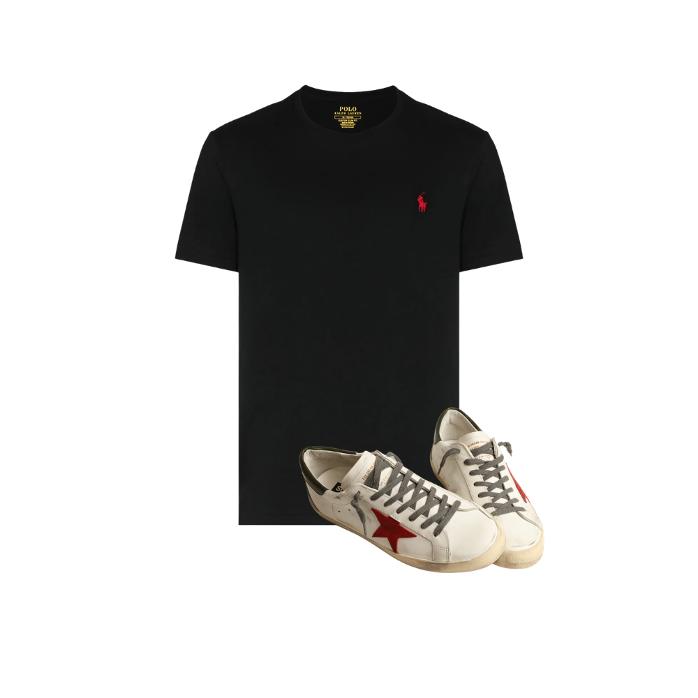 KIT Camisa Ralph Lauren Básica Preta + Golden Goose Super-Star