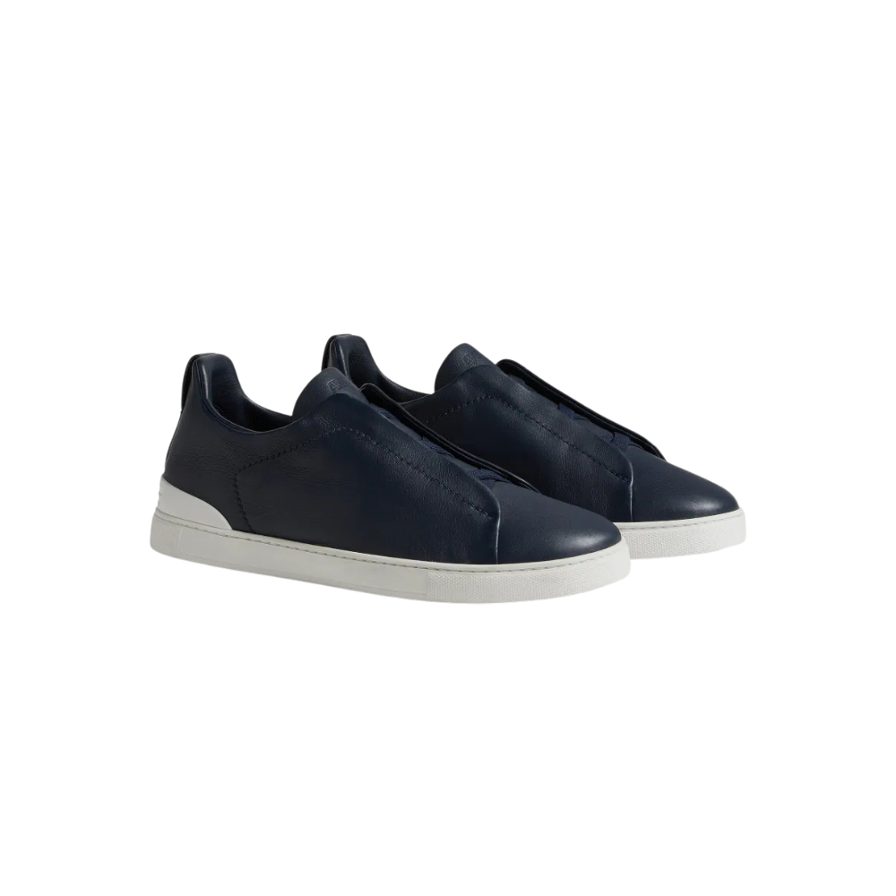 Tênis Zegna Triple Stitch Couro azul marinho