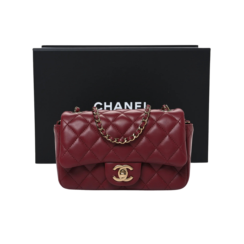 Bolsa Chanel Lambskin Quilted Extra Mini Flap Bag Burgundy