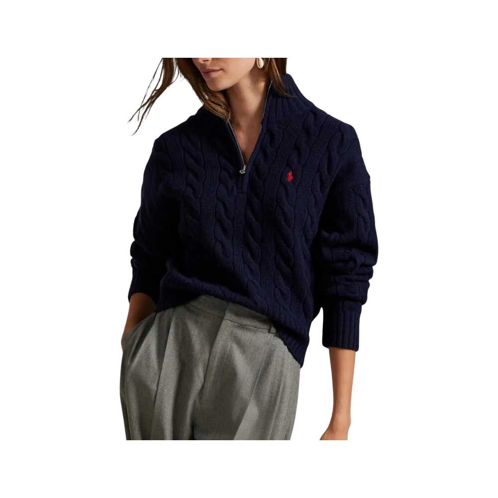Suéter Ralph Lauren Tricô Quarter Zip Navy Blue