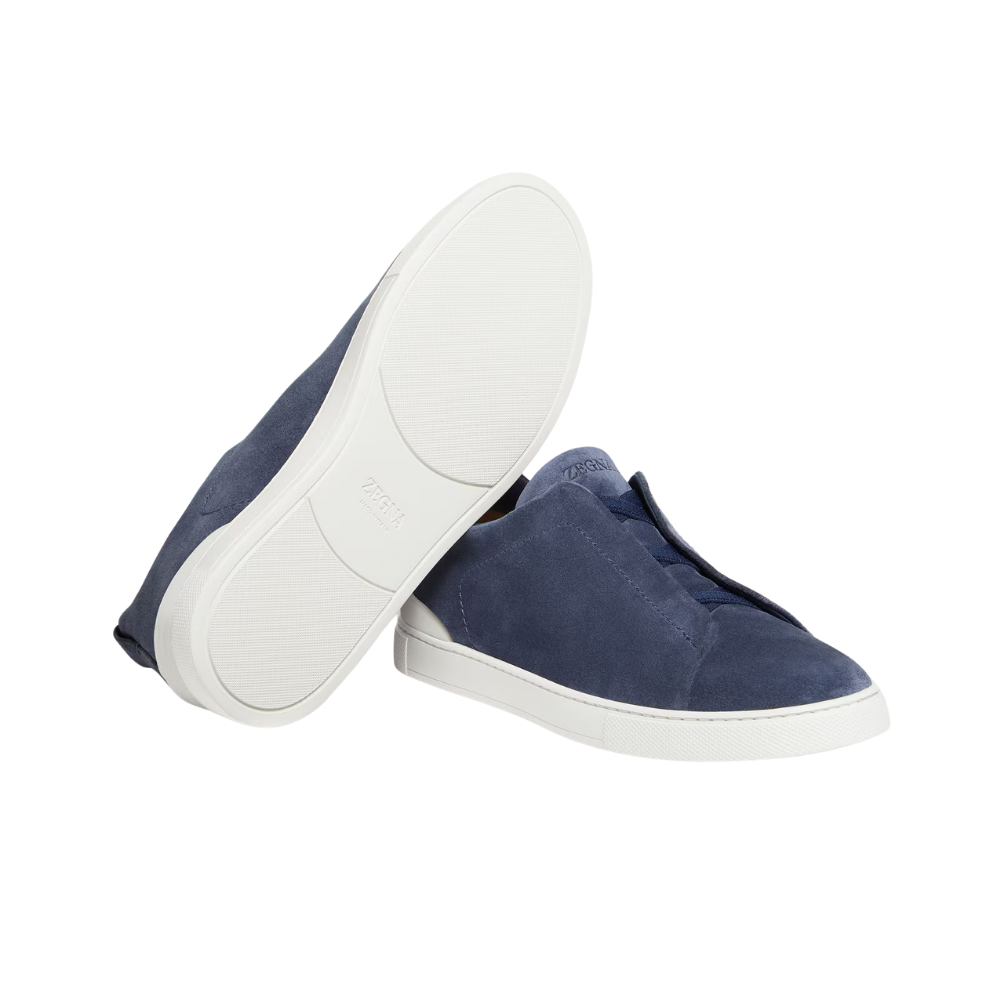 Tênis Zegna Triple Stitch Camurça Navy Blue