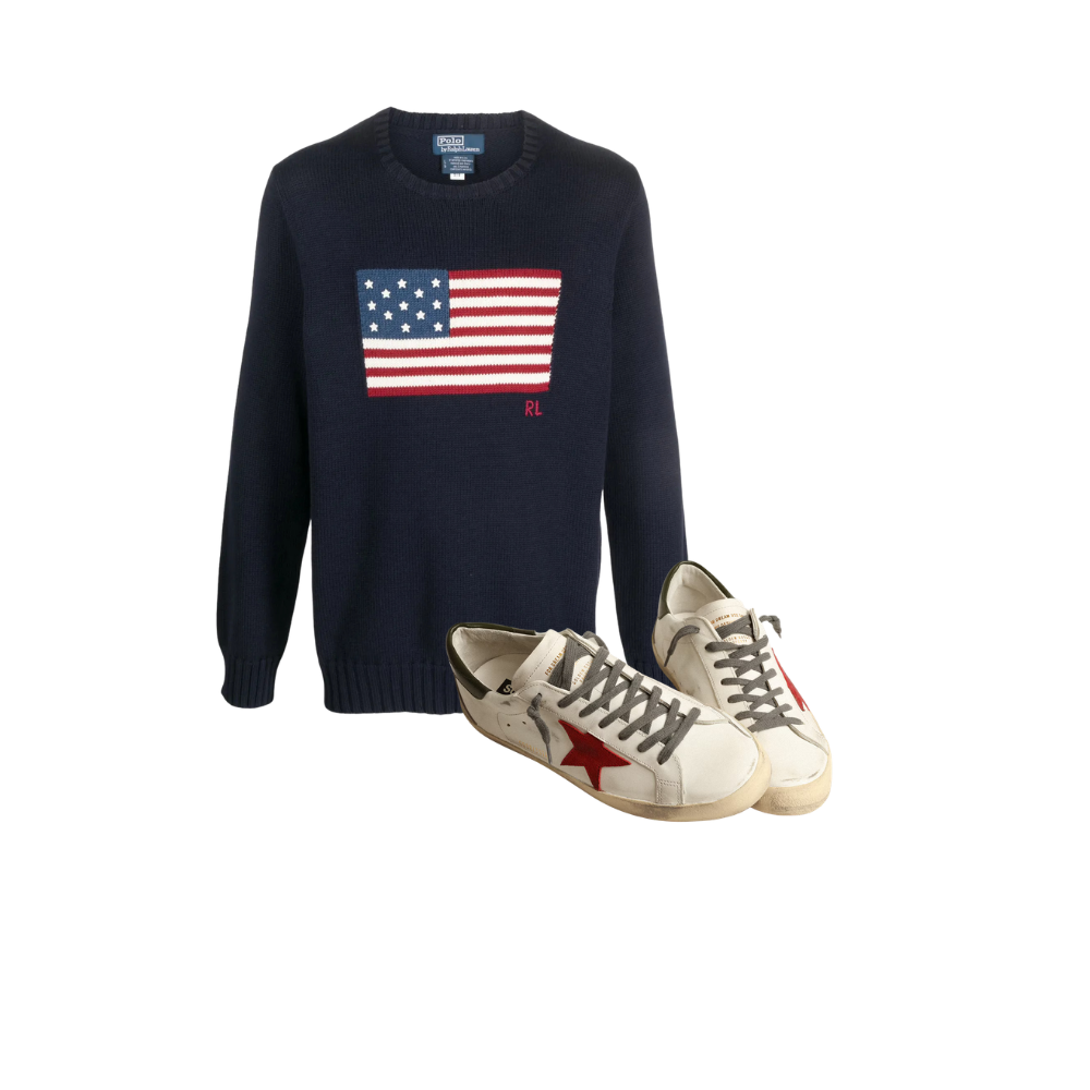 KIT Suéter Ralph Lauren USA + Golden Goose Super-Star talão vermelho
