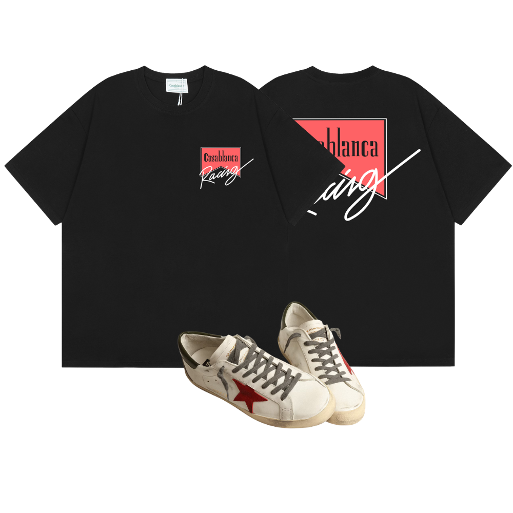 KIT Camisa Casa Blanca Racing + Golden Goose Super-Star Talão Vermelho