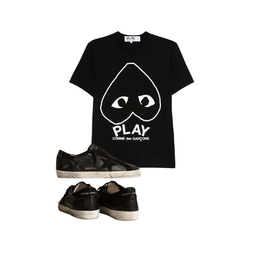 KIT Camisa CDG Play White Outline + Golden Goose Super-Star Nappa Black