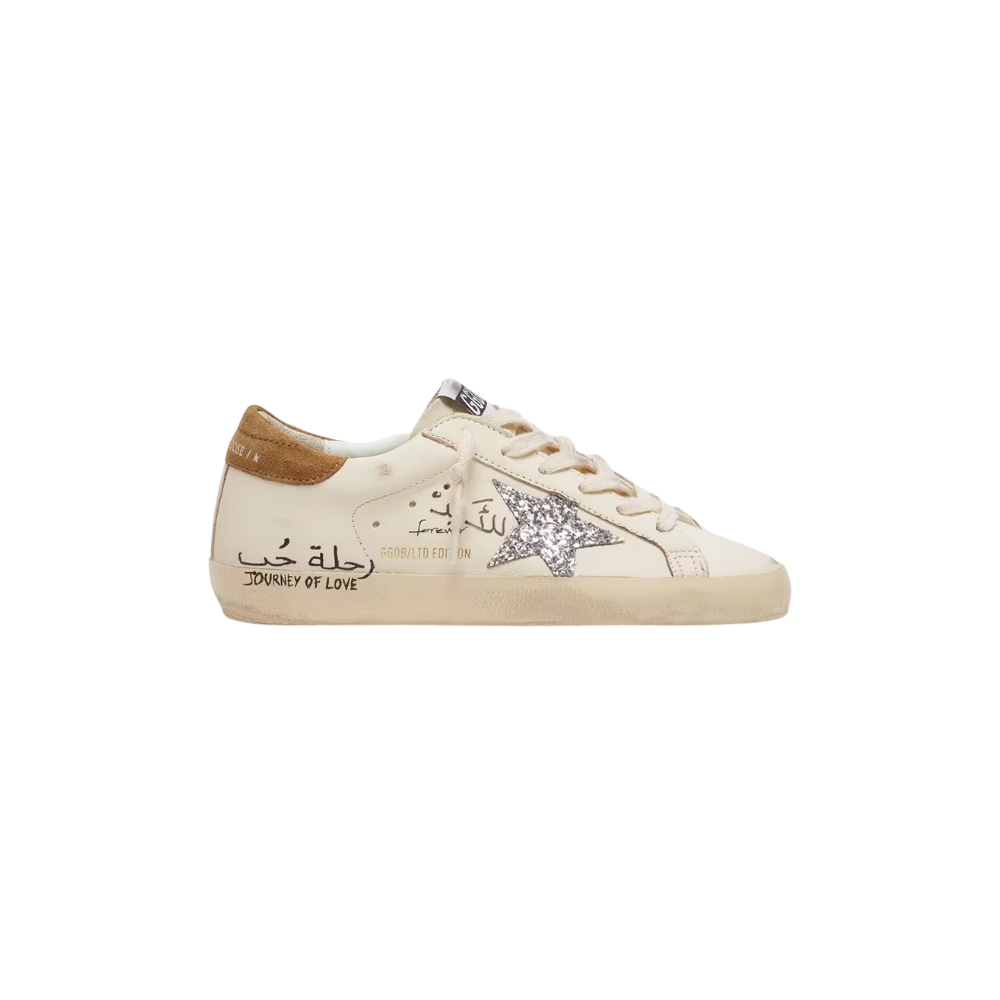 Golden Goose Super-Star in nappa with silver glitter star and all-over lettering