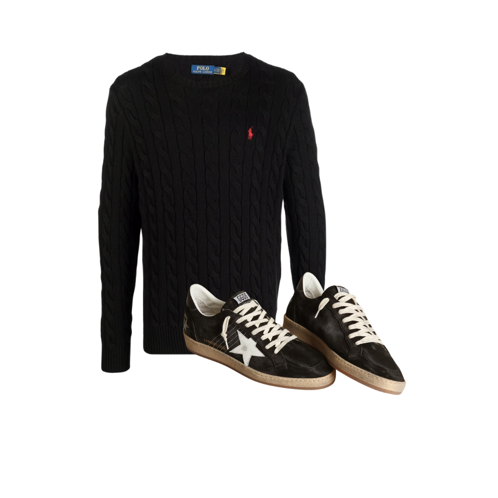 KIT Suéter Ralph Lauren Tricô preto + Golden Goose Ball-Star